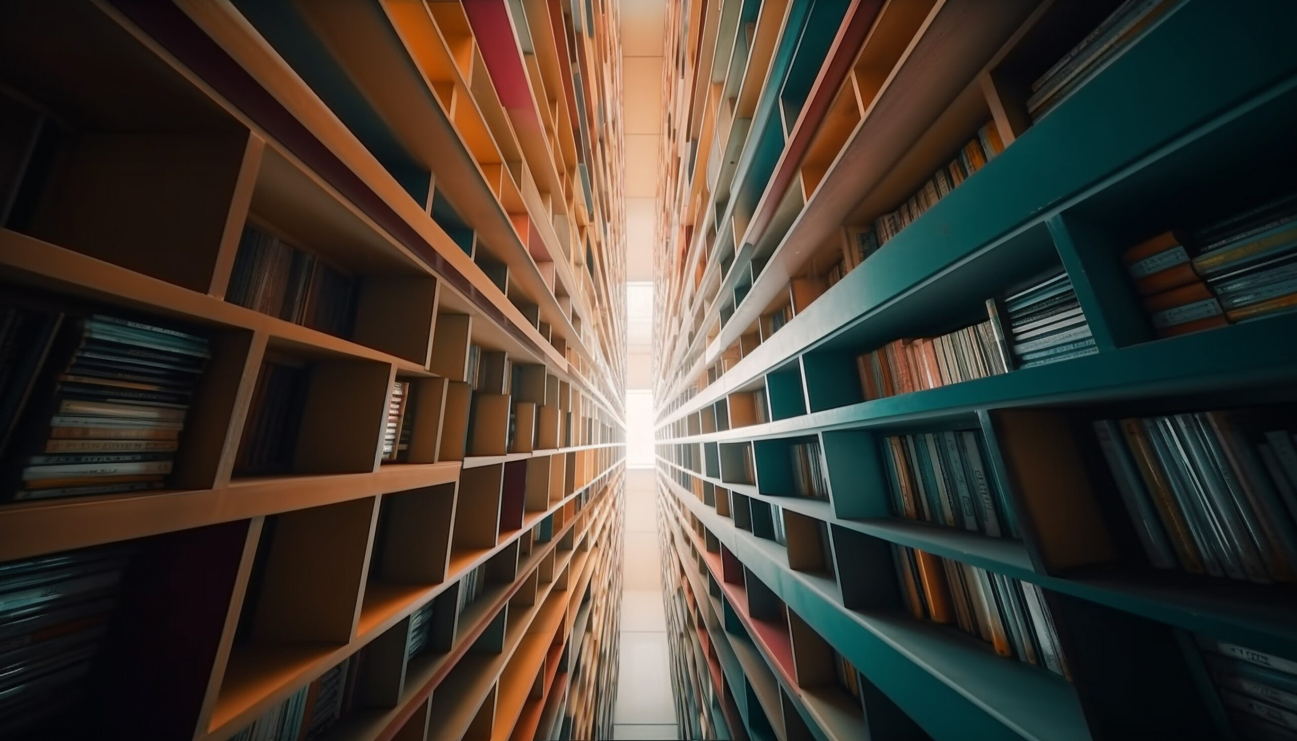 Symbolische Darstellung von Wissen – Bücherregale voller Literatur, Metapher für Informationsfülle und Datenverarbeitung