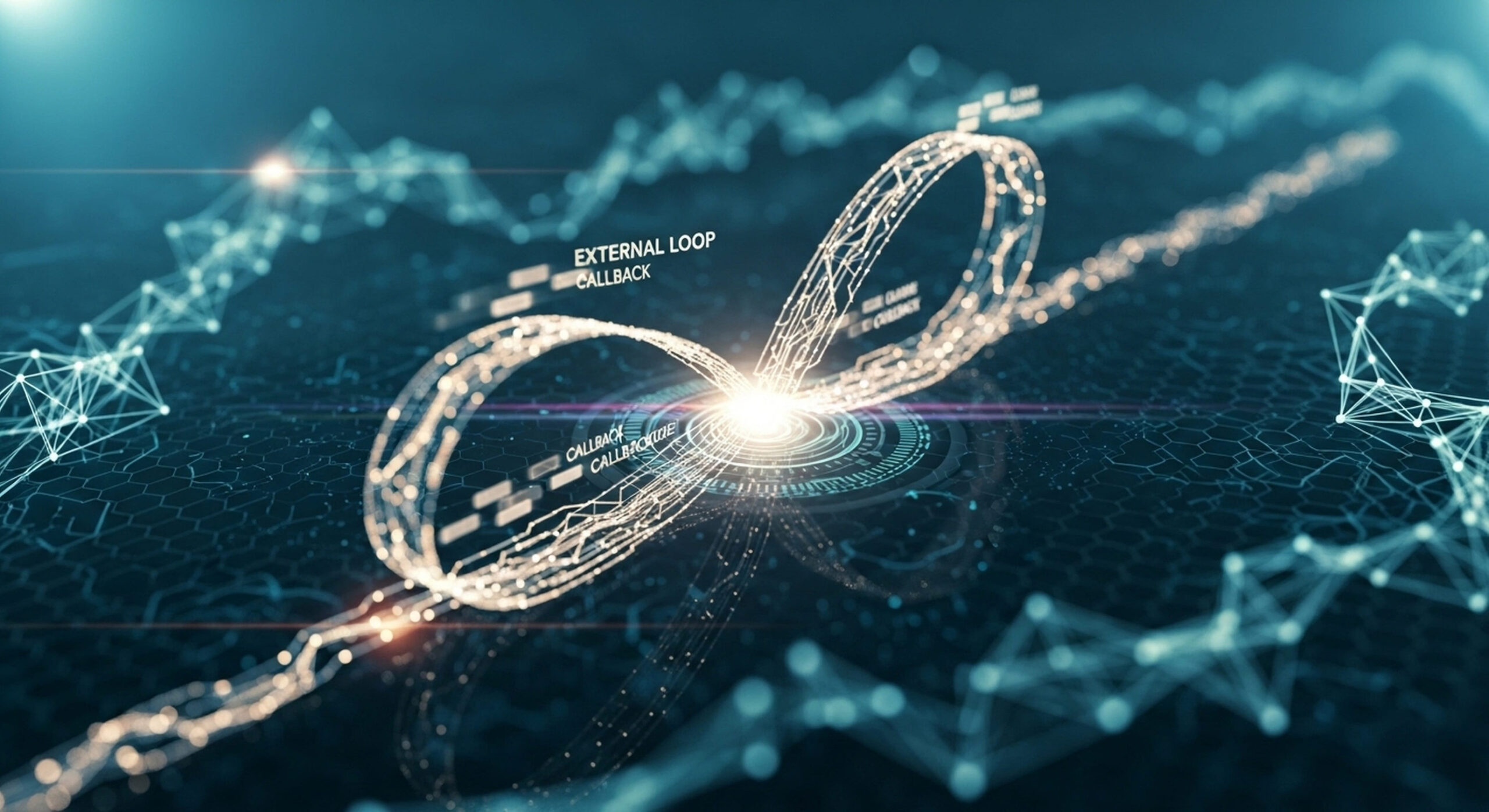 Abstrakte Darstellung eines AI Agent Loops mit vernetzter k&uuml;nstlicher Intelligenz